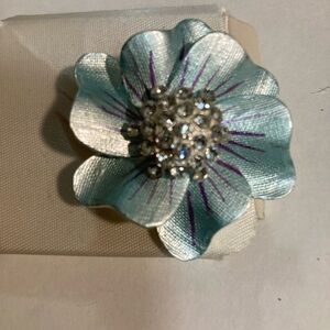 Rhistone Elegant Blue and Silver Floral Brooch multiple layered flower